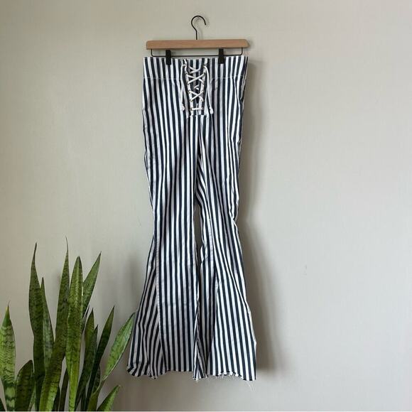 Show Me Your Mumu Mumu Blue Berkeley Tie Up Bells Nautical Stripe Jeans - Picture 6 of 15